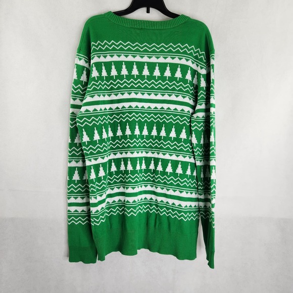 Mickey Mouse Holiday Christmas Sweater Size Medium Santa Hat Green w/ Trees - Picture 7 of 10